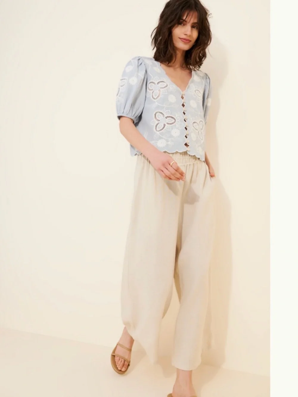 Anthro Rahi Cutwork Embroidered Weekend Top